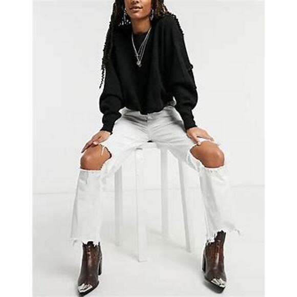 FP Free People Maggie White Mid Rise Straight Distressed Jeans Denim 26 - Picture 1 of 9